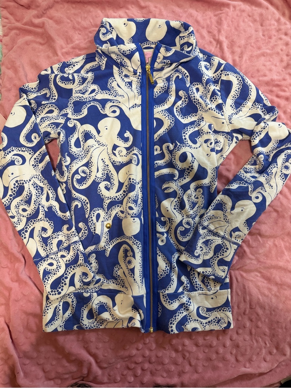 Lilly Pulitzer Blue and Cream Octopus Zip-Up Rashguard Jacket